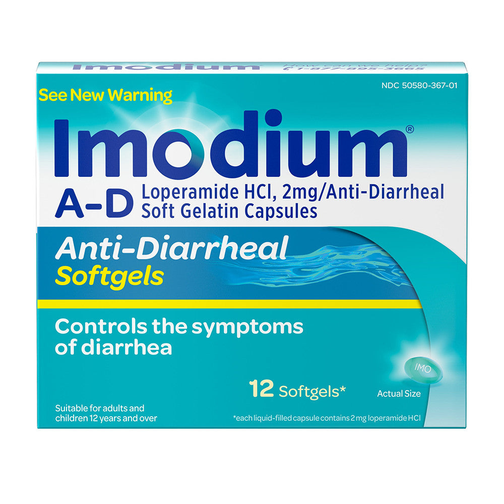 Imodium A-D Anti-Diarrheal Loperamide Hydrochloride Softgels, 12 Ea